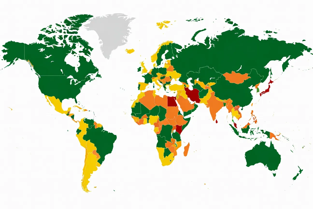 Mapa del mundo coloreado según el estatus jurídico de las relaciones entre personas del mismo sexo en 2026