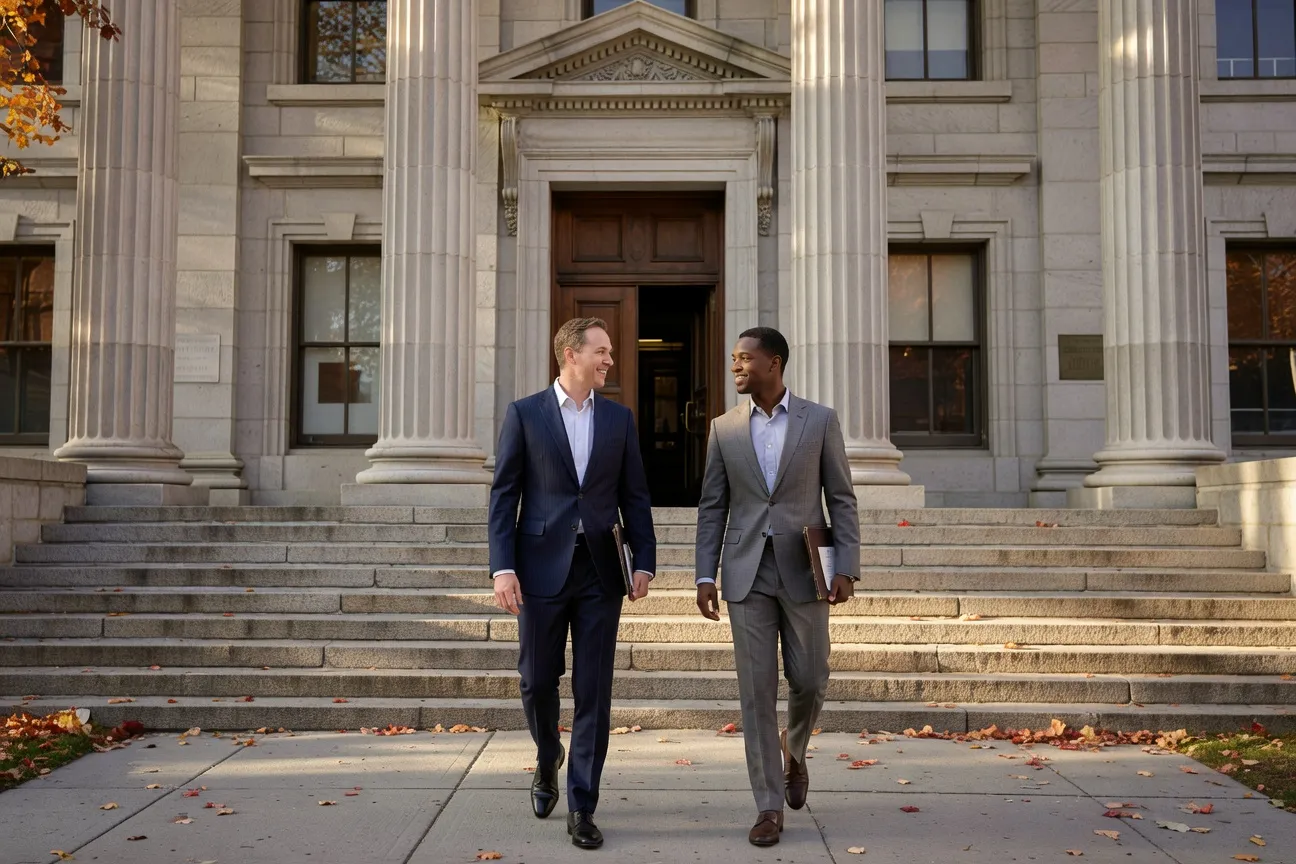 Couple gay devant un palais de justice au Canada apr&egrave;s la c&eacute;l&eacute;bration de leur mariage civil