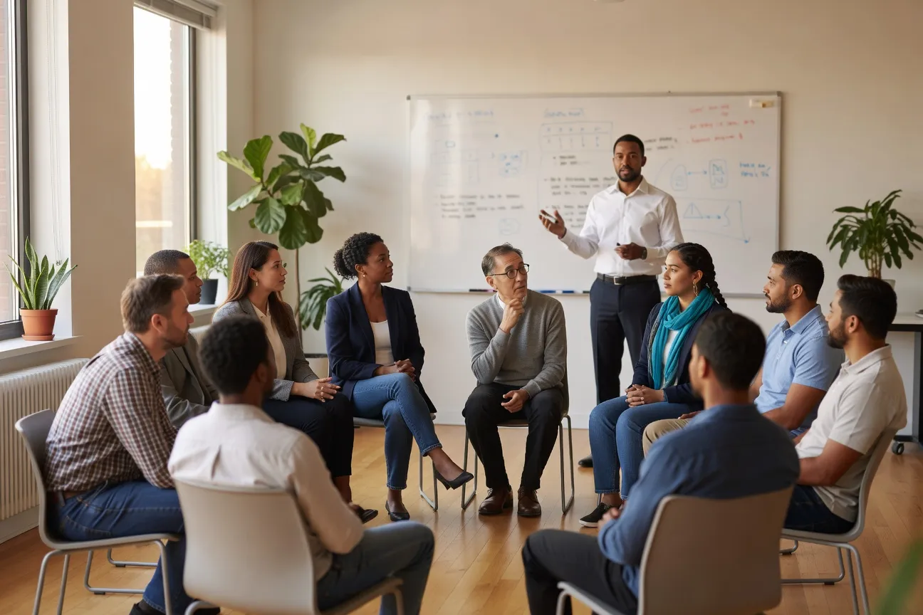 Diverse group of employees training on diversity and inclusion in a Quebec company